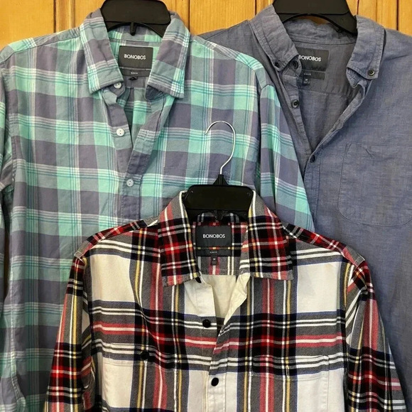 Bonobos Mens Set of Three (3) Slim Christmas Plaid Shirts Sz Medium White XM EXC - Picture 1 of 8